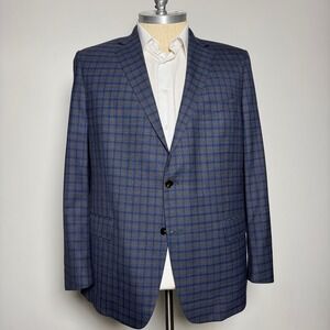Hart Schaffner Marx Mens Blue Plaid Wool Blend Sport Coat Blazer Jacket 48R